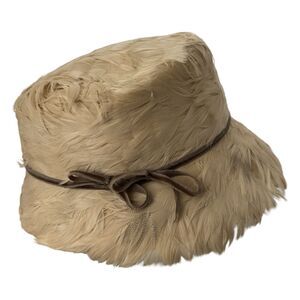 Eva Mae Modes Hat‎ Womens Tan Brown Bow Clouche All Feathers Vintage 1950’s